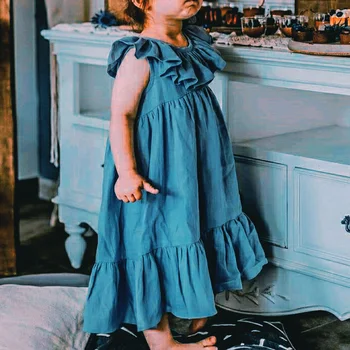 Vaikai Mielas Mėlynos Prarasti Suknelės Vaikams Omfortable Pynimas Gėlių Vasaros Suknelė Be Rankovių Kūdikių Mergaičių Atsitiktinis Suknelė, Ilgi Drabužiai Vaikams