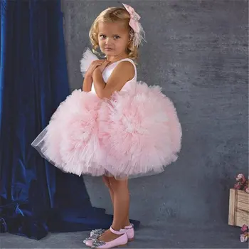 Blizgučiai Sluoksnių Baby Girl Dress Rožinė Rungtynės Plaukų Aksesuarai Princesė Mergaičių Suknelės Birthdy Šalies Komunijos Suknelės Mielas Vaikas Suknelė