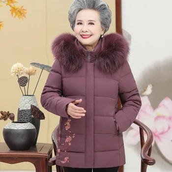 striukė moterų žiemos mados etninės stiliaus vidutinio amžiaus motina storio parko medvilnės drabužius močiutė plius dydis