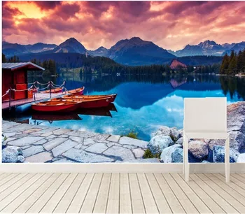 Custom 3D freskomis,Gražus kateris ežero pagal spalvingas dangus gamtos papel de parede, viešbučio gyvenamasis kambarys su sofa-lova, TV miegamajame tapetai
