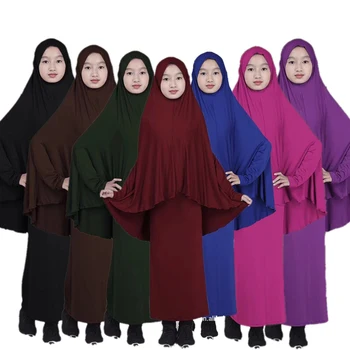 2022 2 Vnt Musulmonų Vaikų Mergaičių Arabų Kaftan Dubajus Malda Skraiste Islamo Abaja Hijab Didelis Šalikas + Sijonas Burka Drabužiai Tiktų Ramadanas