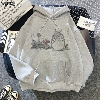 Japonų Anime ir Animacinių filmų Totoro Hoodie Moterų Kawaii Hoodeis Hayao Miyazaki Studija GhibliHarajuku pilka Palaidinės Unisex
