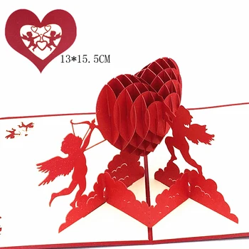 1pcs pjovimas Lazeriu 3D Pop-Up atvirukas Kupidonas Širdies Su Paketas, Kvietimas, Atvirukas, Skirtas Valentino Diena, Vestuvės Apdaila