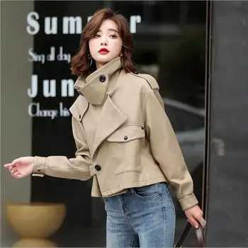 2020 moteriški Drabužiai Rudens-Pavasario Japonijos korėjiečių moterų Mados odos striukė Moteriška Gatvės Trumpas odinis paltas