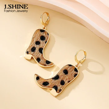JShine Vintage Stiliaus INS Vakarų Kaubojus Leopardų Kailio Batai Tabaluoti Auskarai Aukso Spalvos Metalo Maži Žiedai Earing bižuterijos