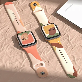 Tie dažai Silikono Dirželis Apple Watch Band SE 8 41 45mm 42 40 38mm Smart Apyrankės Watchband Dėl IWatch Band Serijos 7 6 5 4
