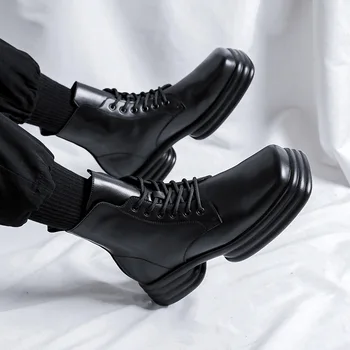vyrų mados platforma batai, prekės ženklo dizaineris aikštėje toe bateliai punk naktinis klubas suknelė kaubojus natūralios odos įkrovos gražus kulkšnies botas