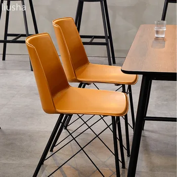 Nordic light luxury valgomasis stalas paprasta minkštos odos, pieno arbata parduotuvė, kavinė stalas atgal geležies valgomojo kėdė akcentas kėdės, valgomojo kėdės