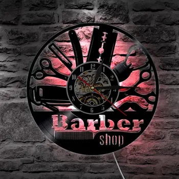 Kūrybos CD Įrašyti Sieninis Laikrodis Dekoratyvinis Barbershop su Apšvietimu Ne Pažymint Kabinti Žiūrėti Namų Dekoro 12 colių