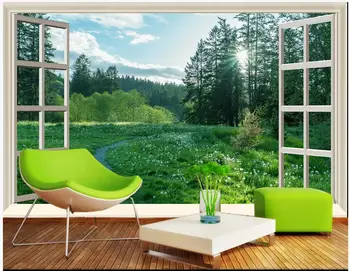 Custom freskos 3d foto tapetai HD žalios erdvės gėlės saulėtas miškas už lango kambaryje Namų dekoro tapetų sienos, 3 d