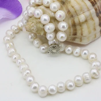 Naujas mados gamtos 10-11mm gėlo vandens dirbtiniu būdu išauginti balta perlų karoliukus, grandinės karoliai moterų choker elegantiškas papuošalai 18inch B3228