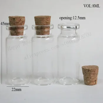 100vnt/daug 8ml smulkių, skaidraus stiklo buteliuke su mediniais kamštienos,8cc tušti stikliniai buteliukai,mėginių indeliai,22*45*12.5
