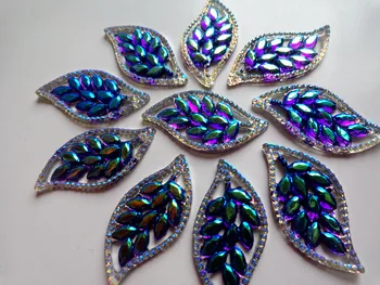 20pcs Naujas mados stilius violetinė/aišku, AB spalva siūti cirkonio flatback lapų formos kristalų gem akmenys 42*21mm