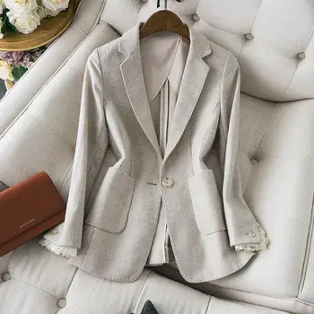 Nėriniai Kratinys Moterims Švarkai Rudens Žiemos Naujas 2021 Vieną Mygtuką Kietas Slim Kišenėje Elegantiškas Office Lady Outwear Dangomis, Topai