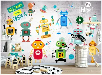 3d foto tapetai užsakymą freska ant sienos Ranka pieštas animacinių filmų robotas, vaikų kambario, namų dekoro tapetai, sienų ir 3 d